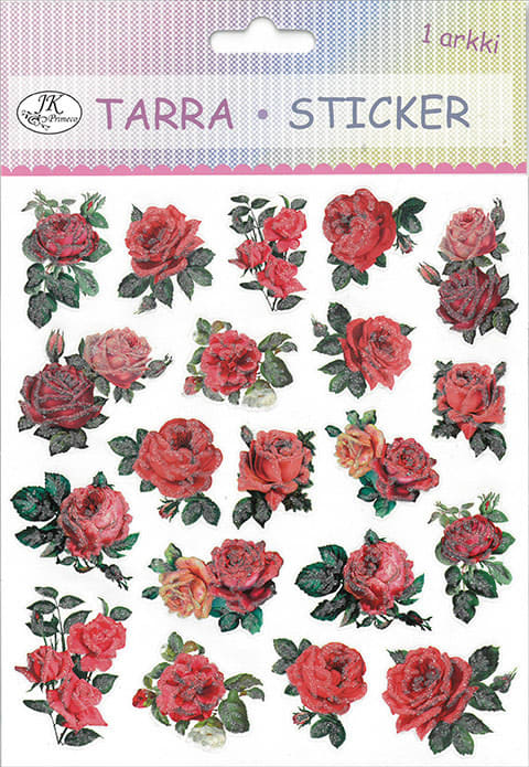 Punainen ruusu Paper Glitter Tarra